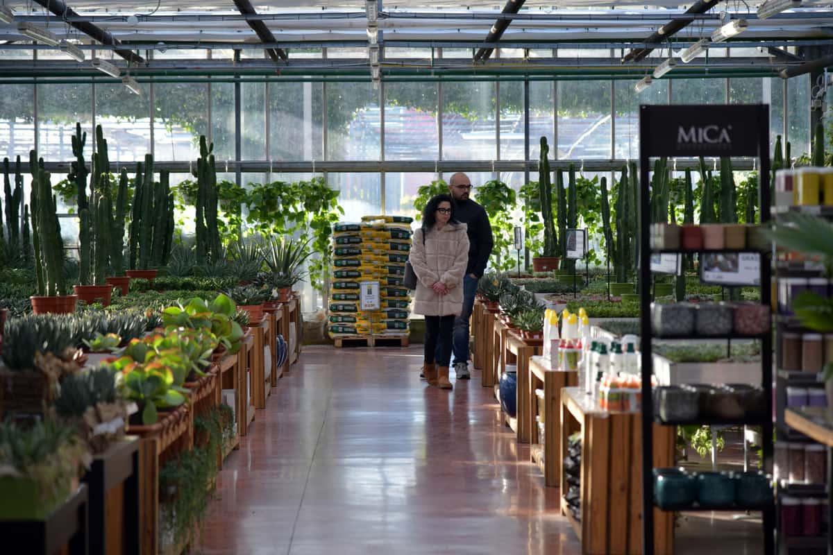 A retail store aisle with lighting products on display
