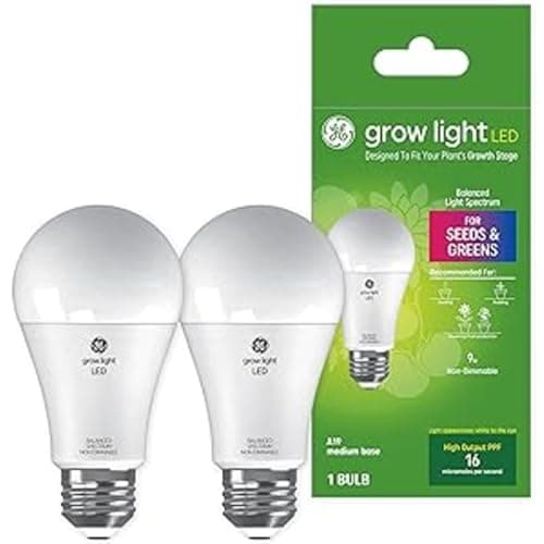 A screw-in LED grow bulb in a desk lamp aimed at a potted houseplant